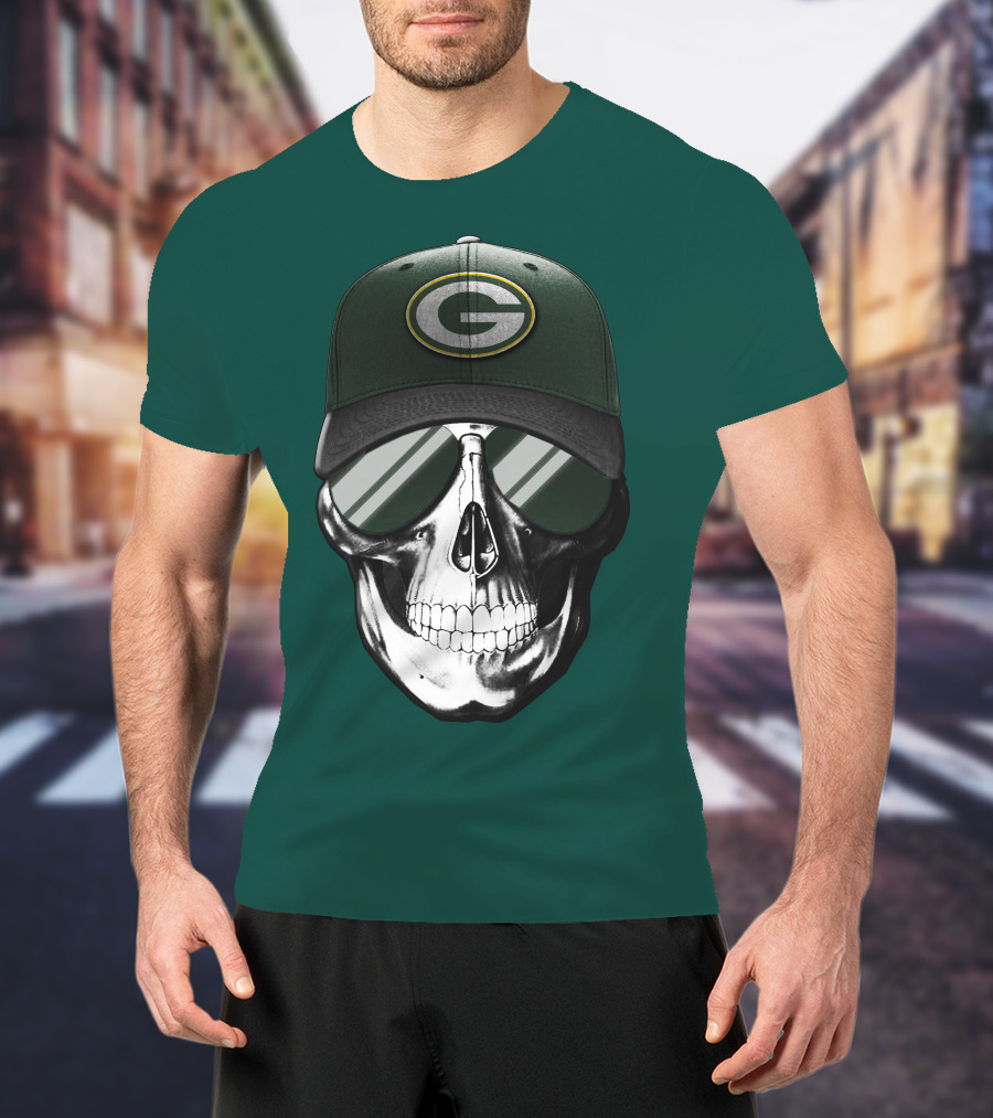 Green Bay Packers Skull Hat T-Shirt