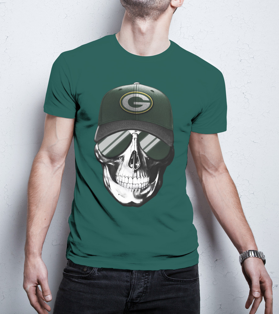 Green Bay Packers Skull Hat T-Shirt