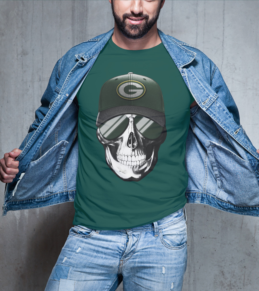 Green Bay Packers Skull Hat T-Shirt