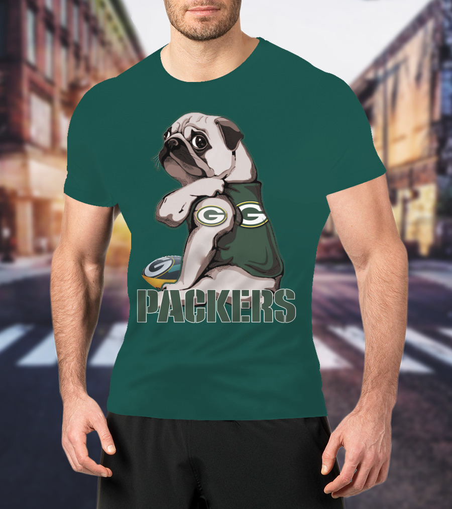 Pug With Green Bay Packers Logo In Team Colors T-Shirt