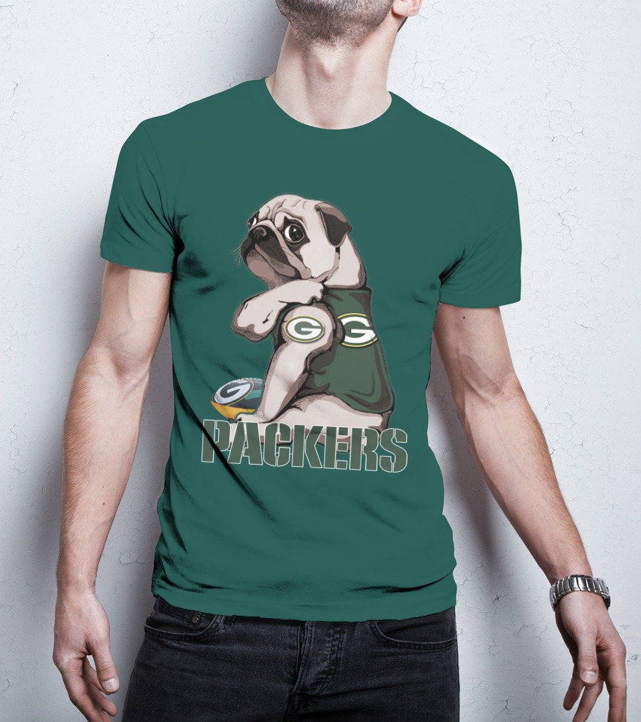 Pug With Green Bay Packers Logo In Team Colors T-Shirt