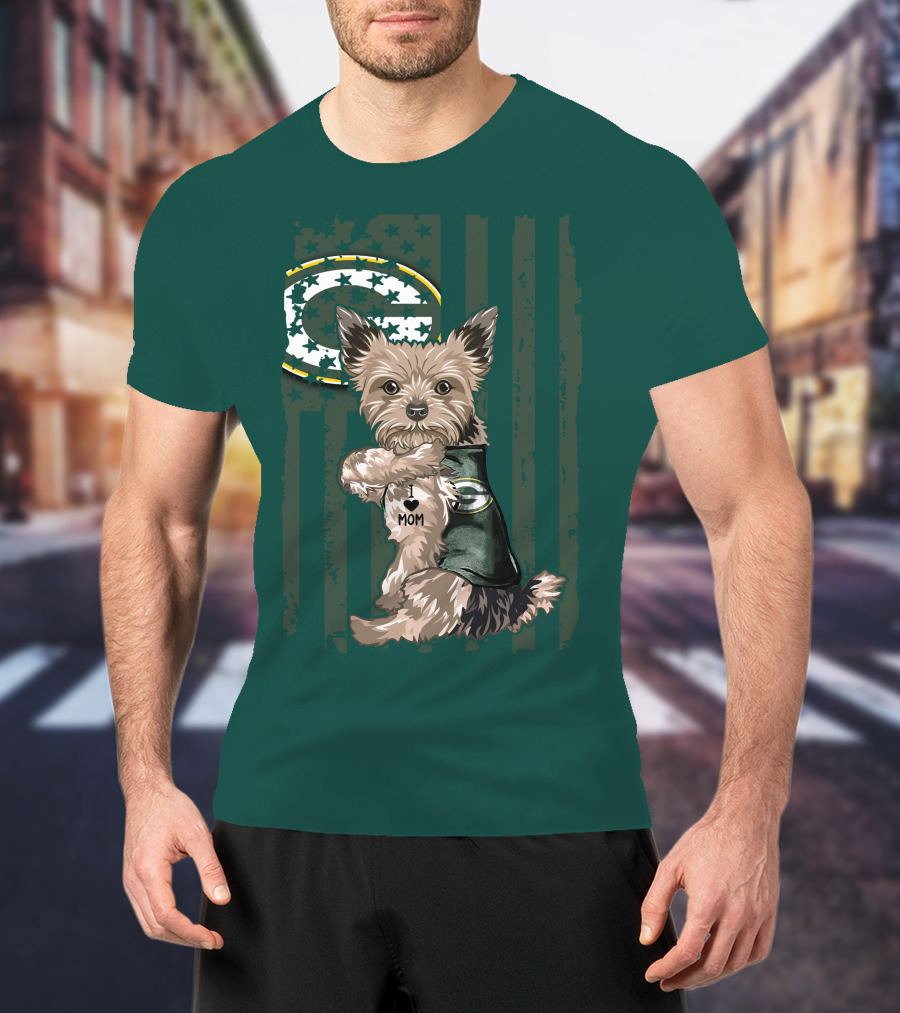 Yorkshire Terrier I Love Mom Green Bay Packers Fan T-Shirt