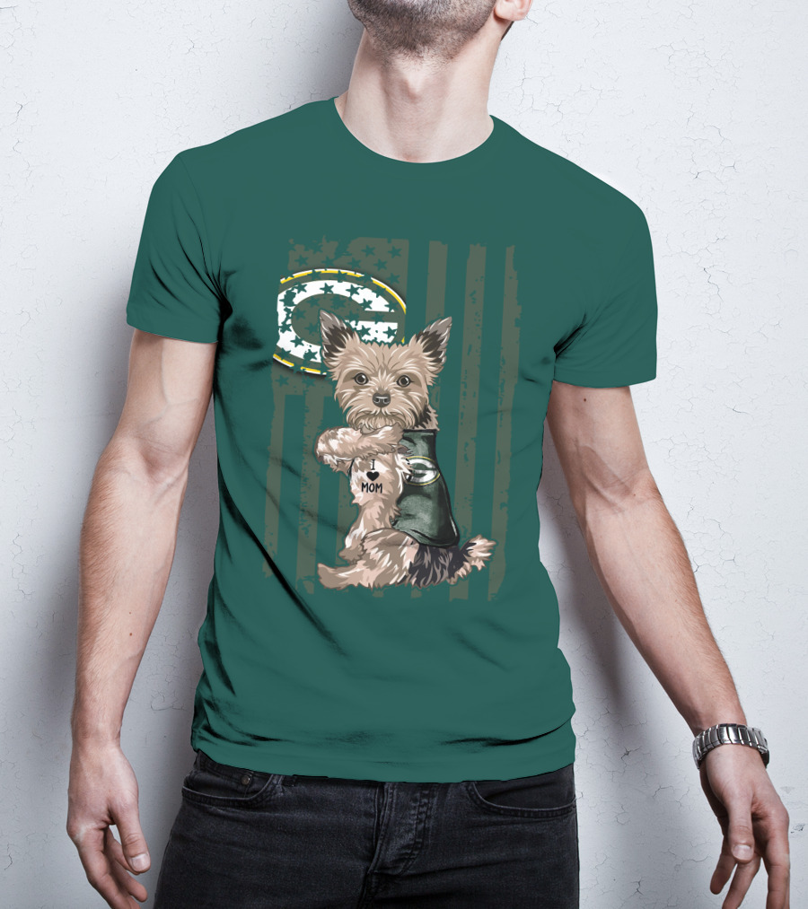 Yorkshire Terrier I Love Mom Green Bay Packers Fan T-Shirt