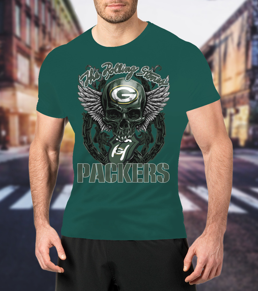 The Rolling Stones Green Bay Packers Skull Logo Wings T-Shirt
