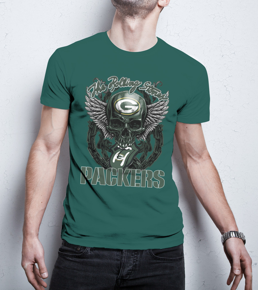 The Rolling Stones Green Bay Packers Skull Logo Wings T-Shirt