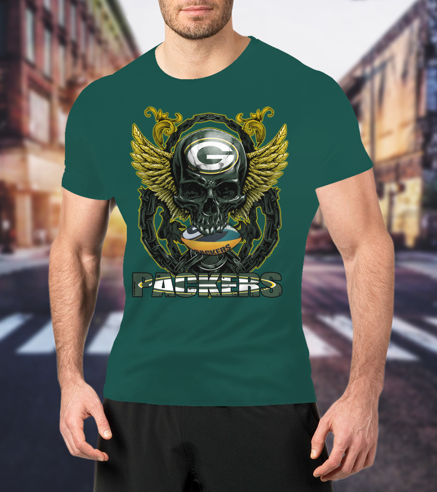 Packers Skull Green Bay Football Wings T-Shirt
