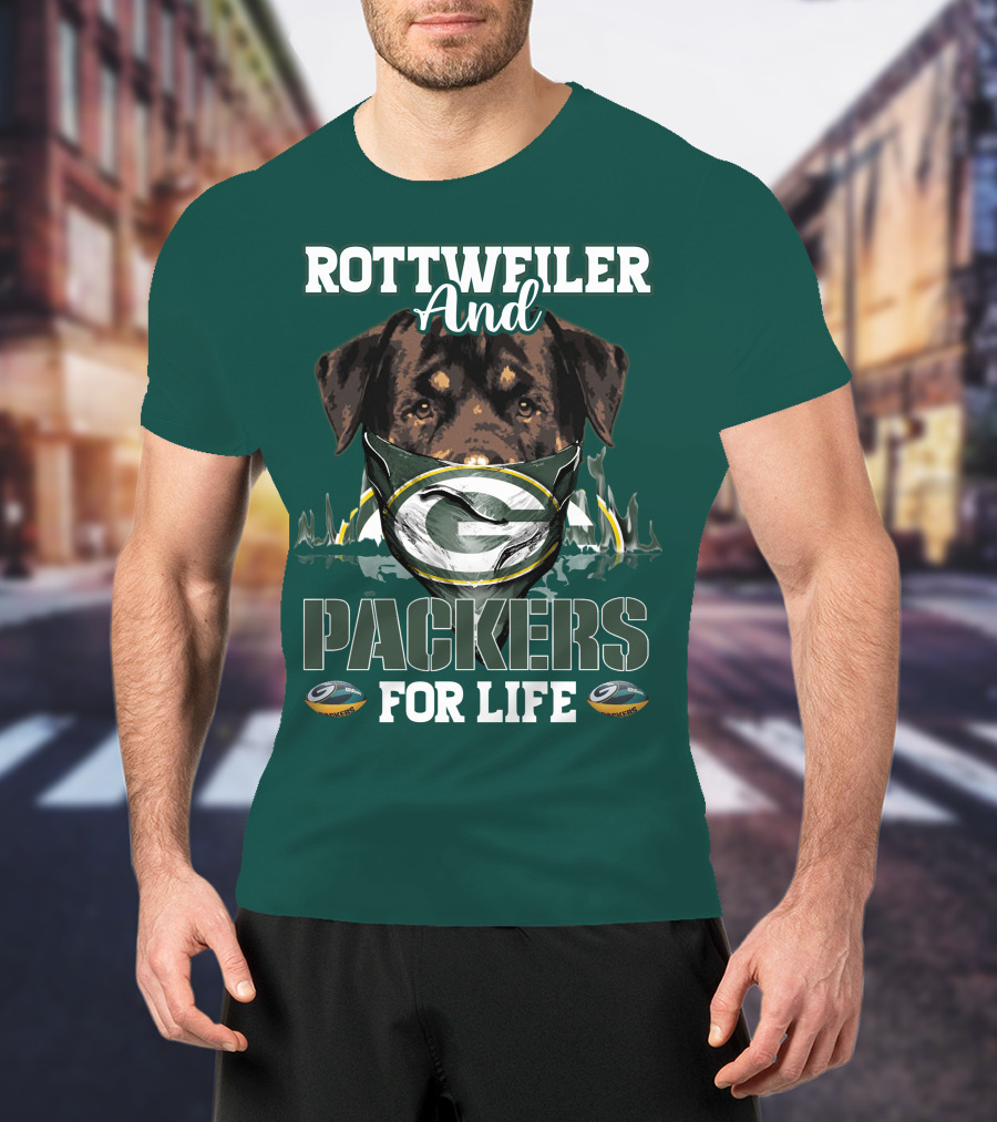 Rottweiler And Packers For Life Green Bay Packers T-Shirt