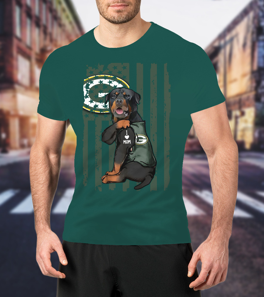 Green Bay Packers Rottweiler I Love Mom T-Shirt