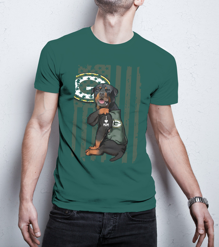 Green Bay Packers Rottweiler I Love Mom T-Shirt