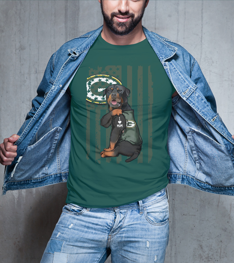 Green Bay Packers Rottweiler I Love Mom T-Shirt