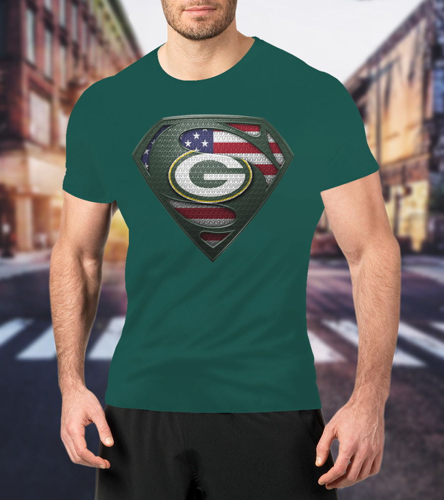 Spm Green Bay Packers American Flag Superman T-Shirt