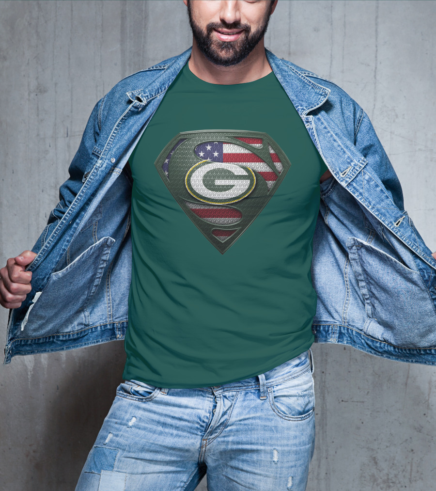 Spm Green Bay Packers American Flag Superman T-Shirt