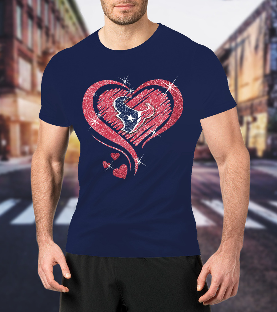 Heart Diamond Glitter Houston Texans T-Shirt
