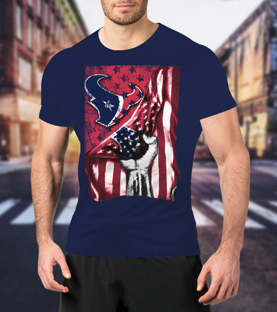 Houston Texans Stars And Stripes American Flag Fist T-Shirt