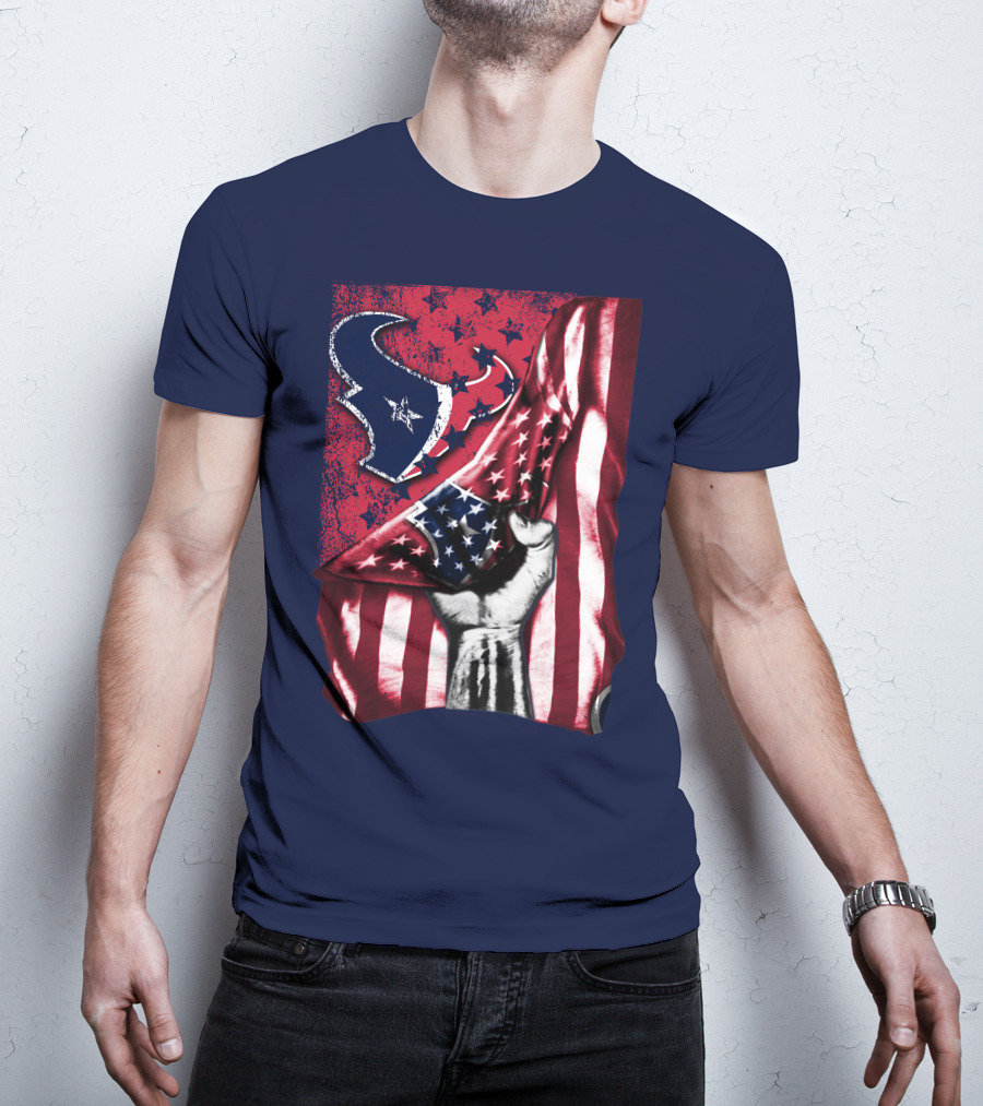 Houston Texans Stars And Stripes American Flag Fist T-Shirt