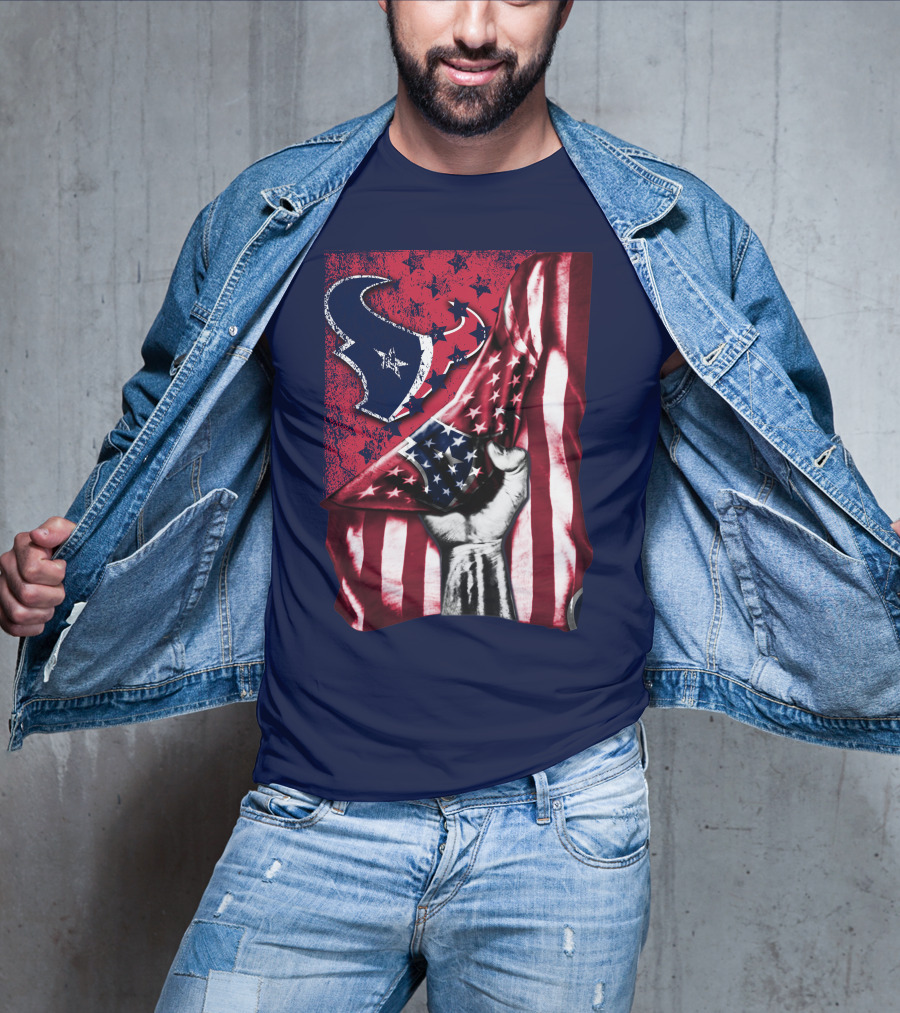 Houston Texans Stars And Stripes American Flag Fist T-Shirt