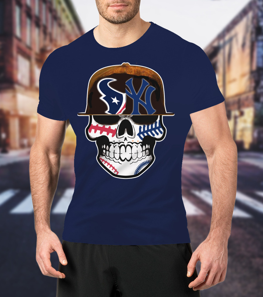 Houston Texans Yankees Skull Baseball T-Shirt
