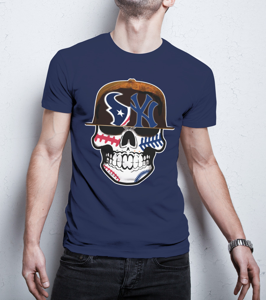 Houston Texans Yankees Skull Baseball T-Shirt