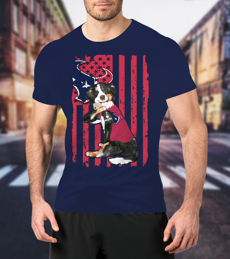 Border Collie I Love Mom Houston Texans Patriotic T-Shirt