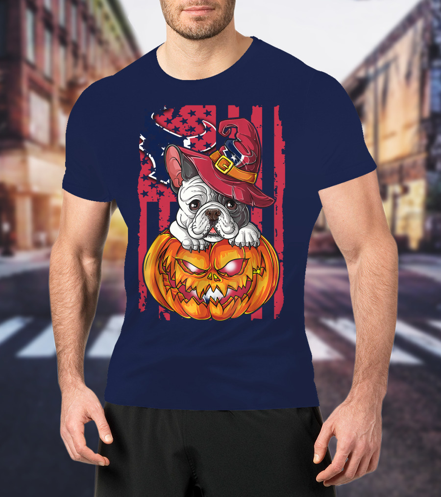 Hlw Bulldog Houston Texans Halloween Jack-o'-Lantern Witch Hat T-Shirt