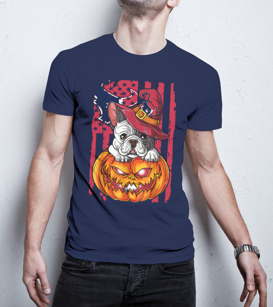 Hlw Bulldog Houston Texans Halloween Jack-o'-Lantern Witch Hat T-Shirt