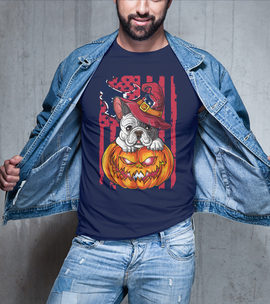 Hlw Bulldog Houston Texans Halloween Jack-o'-Lantern Witch Hat T-Shirt