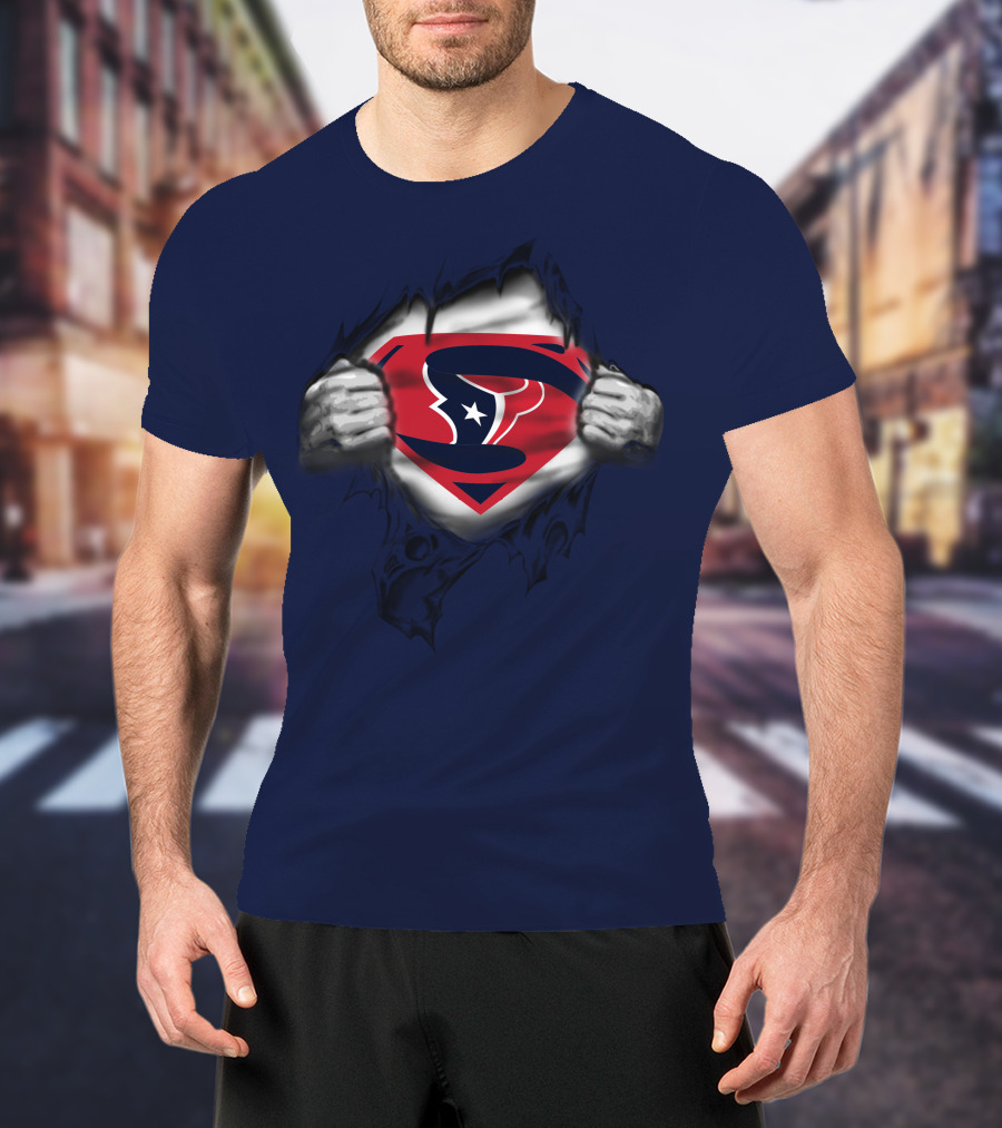 Houston Texans 19 Superman Logo Busting Out T-Shirt