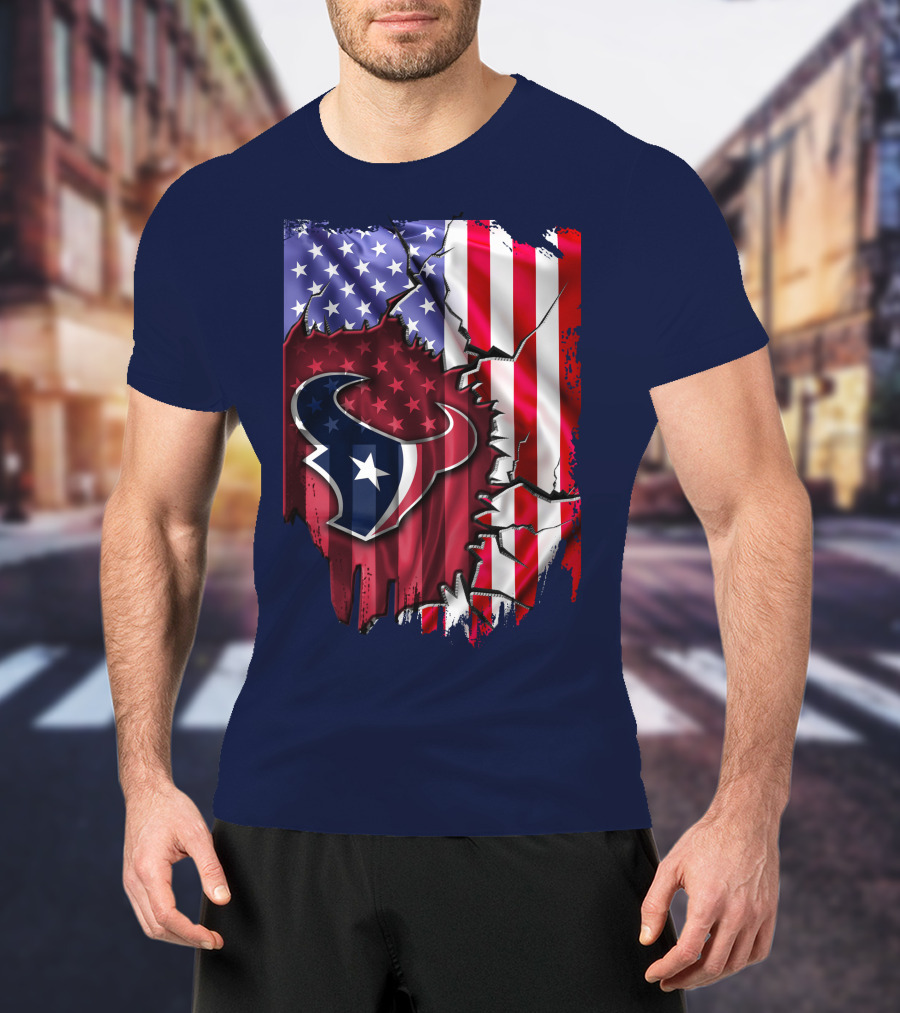 Flag Houston Texans American Flag Background T-Shirt