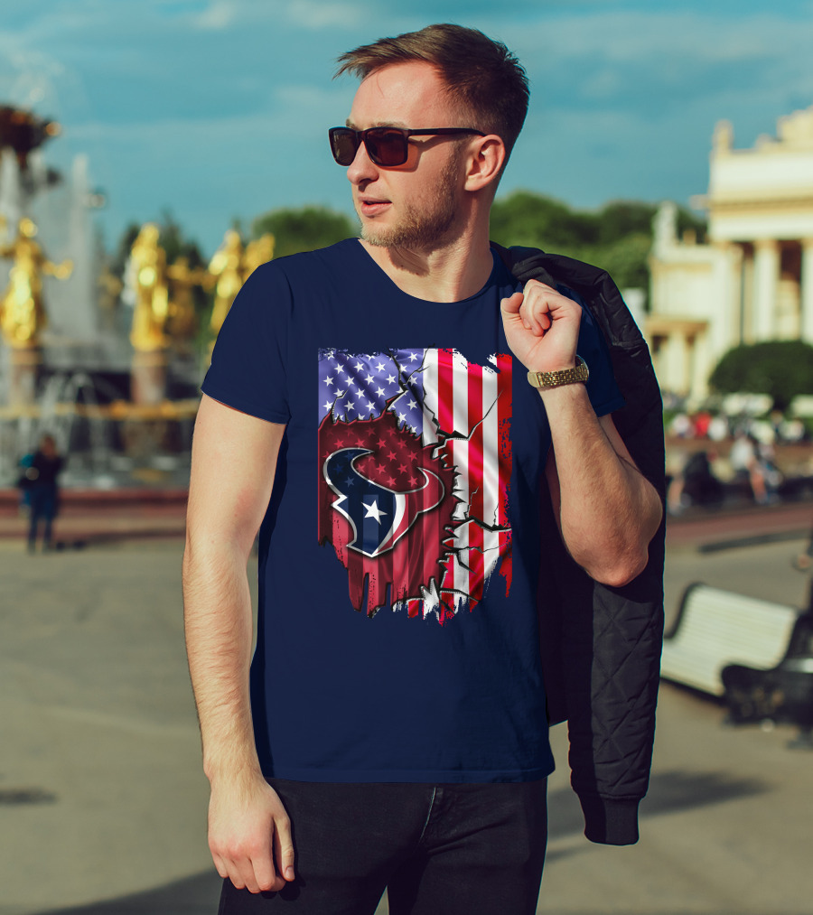 Flag Houston Texans American Flag Background T-Shirt