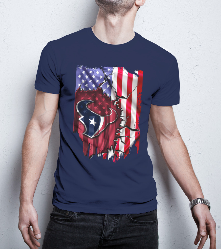 Flag Houston Texans American Flag Background T-Shirt