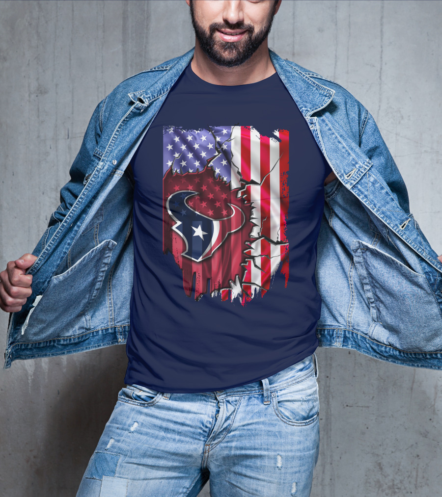 Flag Houston Texans American Flag Background T-Shirt