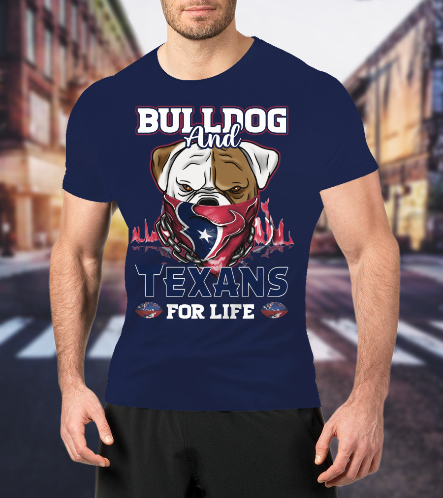 Bulldog And Texans For Life Houston Texans Fan Bulldog With Team Logo Bandana T-Shirt