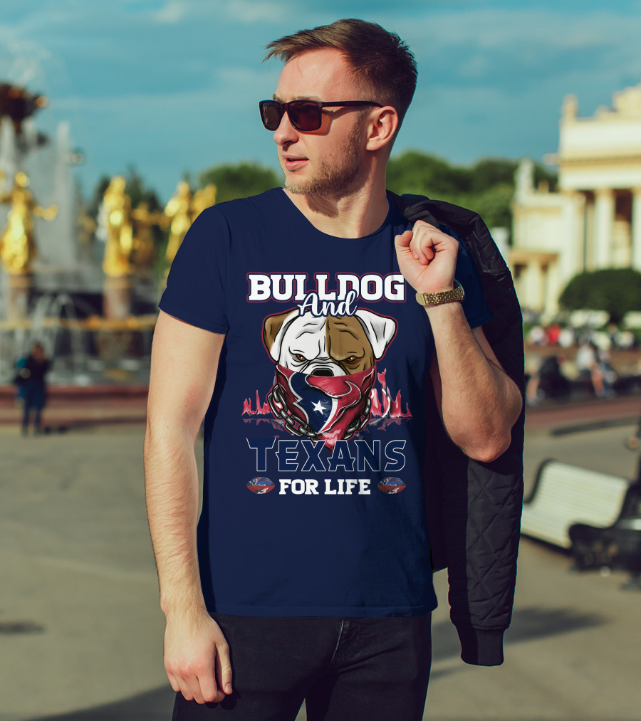 Bulldog And Texans For Life Houston Texans Fan Bulldog With Team Logo Bandana T-Shirt