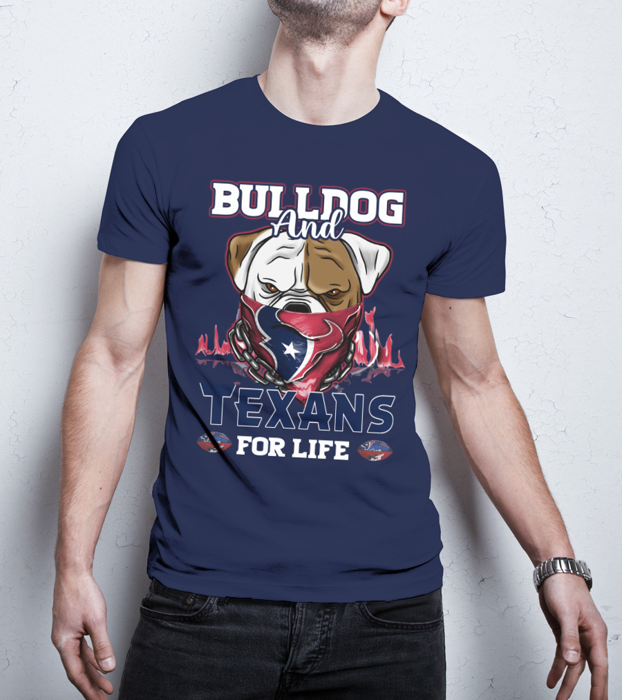 Bulldog And Texans For Life Houston Texans Fan Bulldog With Team Logo Bandana T-Shirt