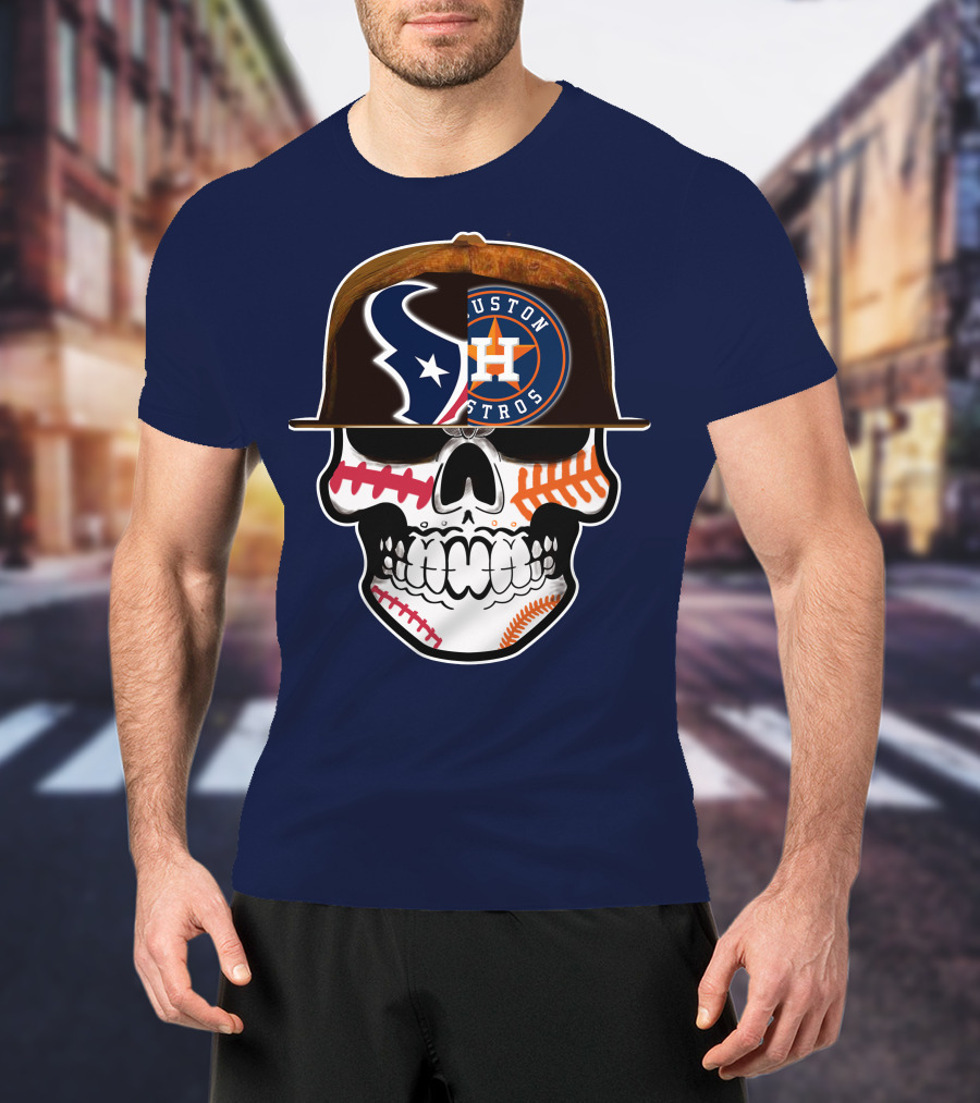 Houston Texans Astros Skull Logo Baseball Football Fusion T-Shirt