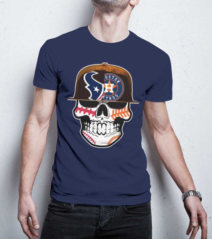 Houston Texans Astros Skull Logo Baseball Football Fusion T-Shirt