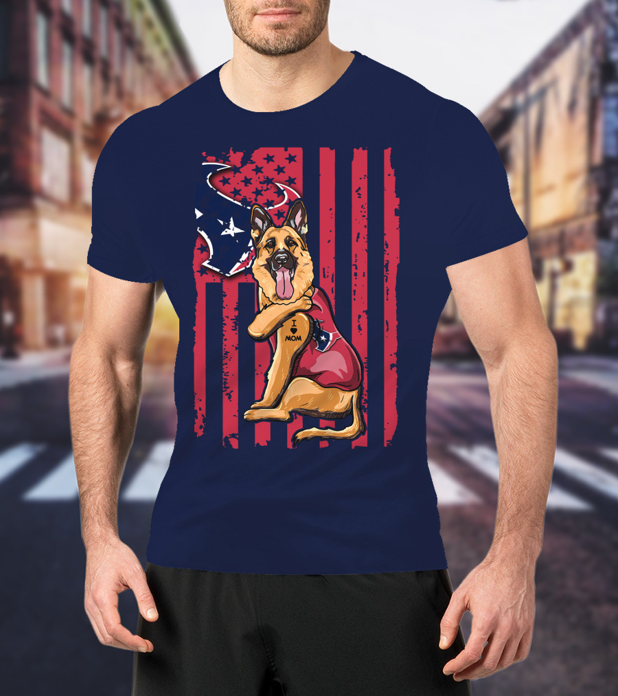 German Shepherd I Love Mom Houston Texans Flag T-Shirt