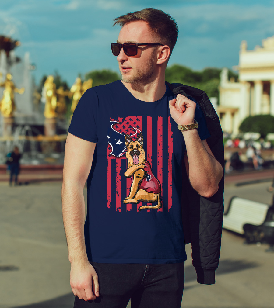 German Shepherd I Love Mom Houston Texans Flag T-Shirt