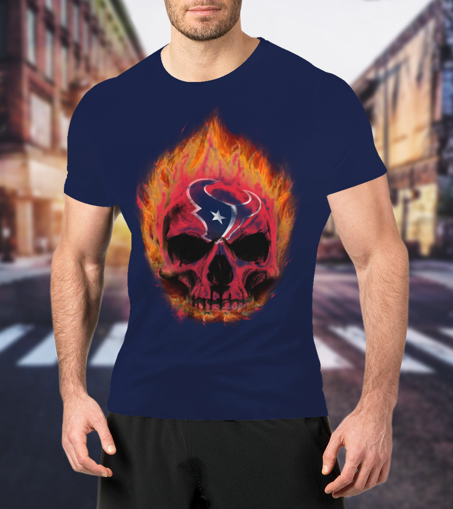 Houston Texans Flaming Skull T-Shirt