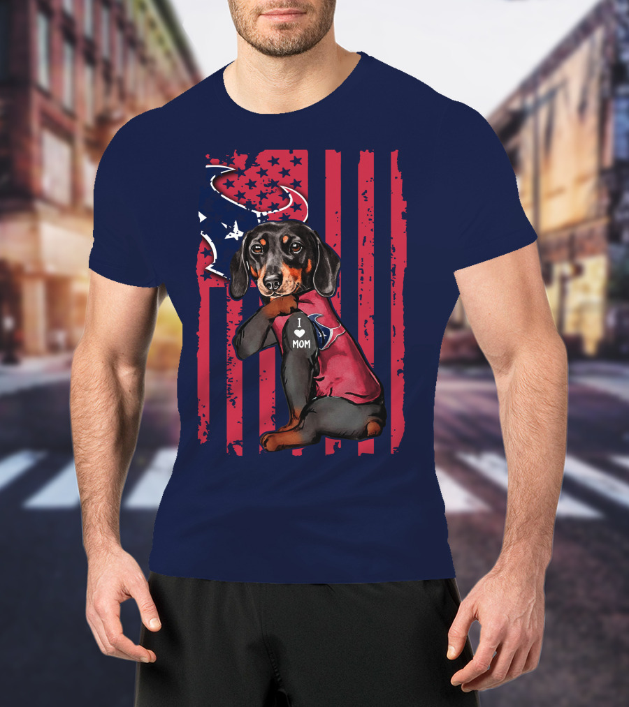 Dachshund I Love Mom Houston Texans T-Shirt