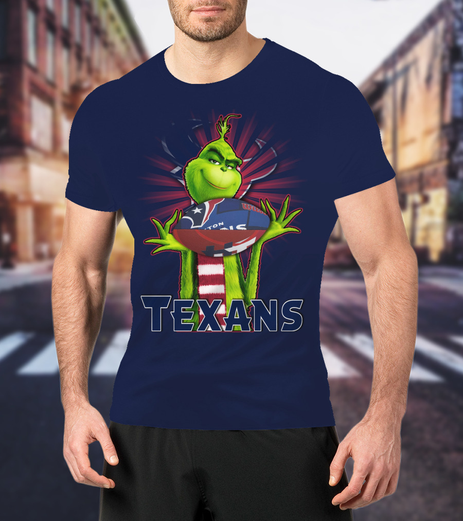 Grinch Holding Texans Football T-Shirt