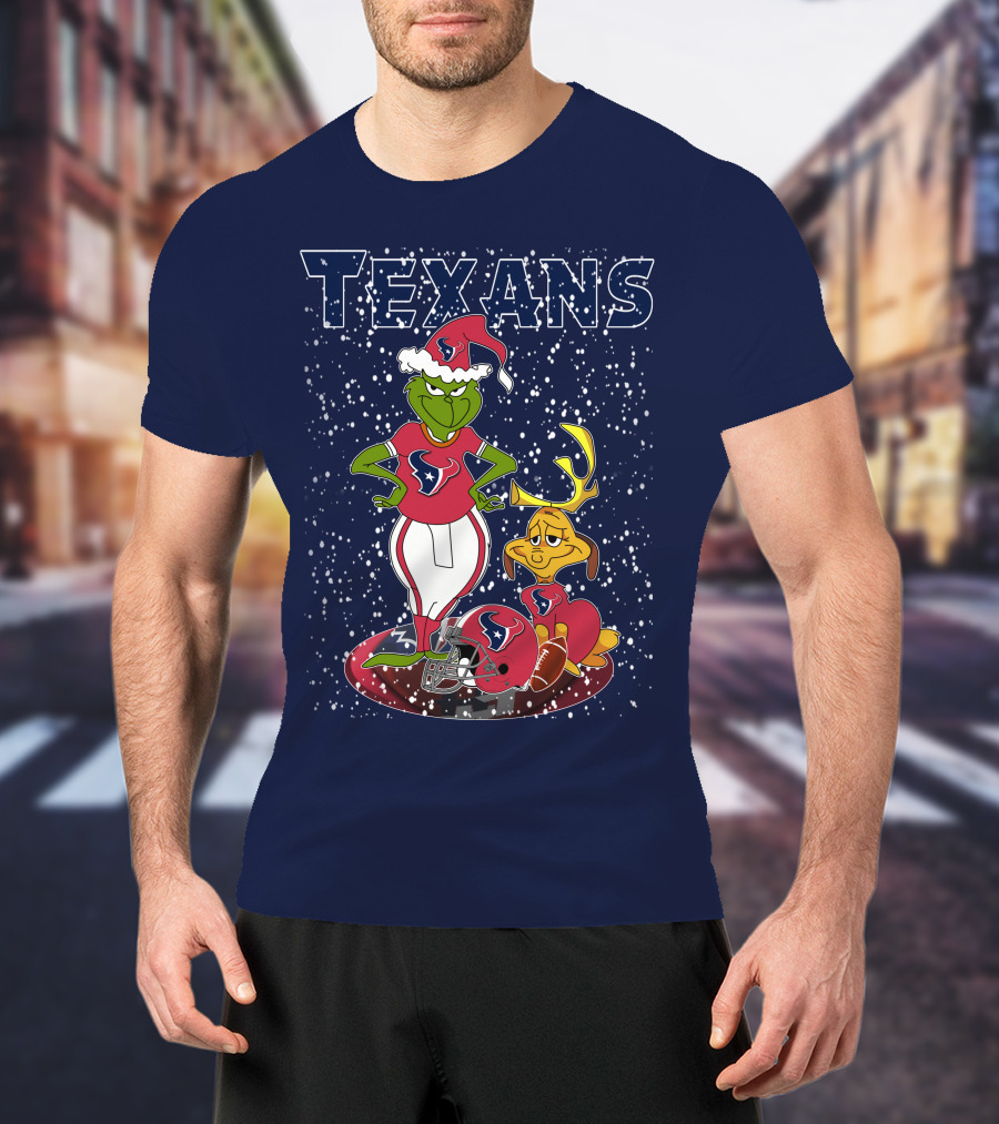 Grinch Christmas Houston Texans Holiday Football Collaboration T-Shirt