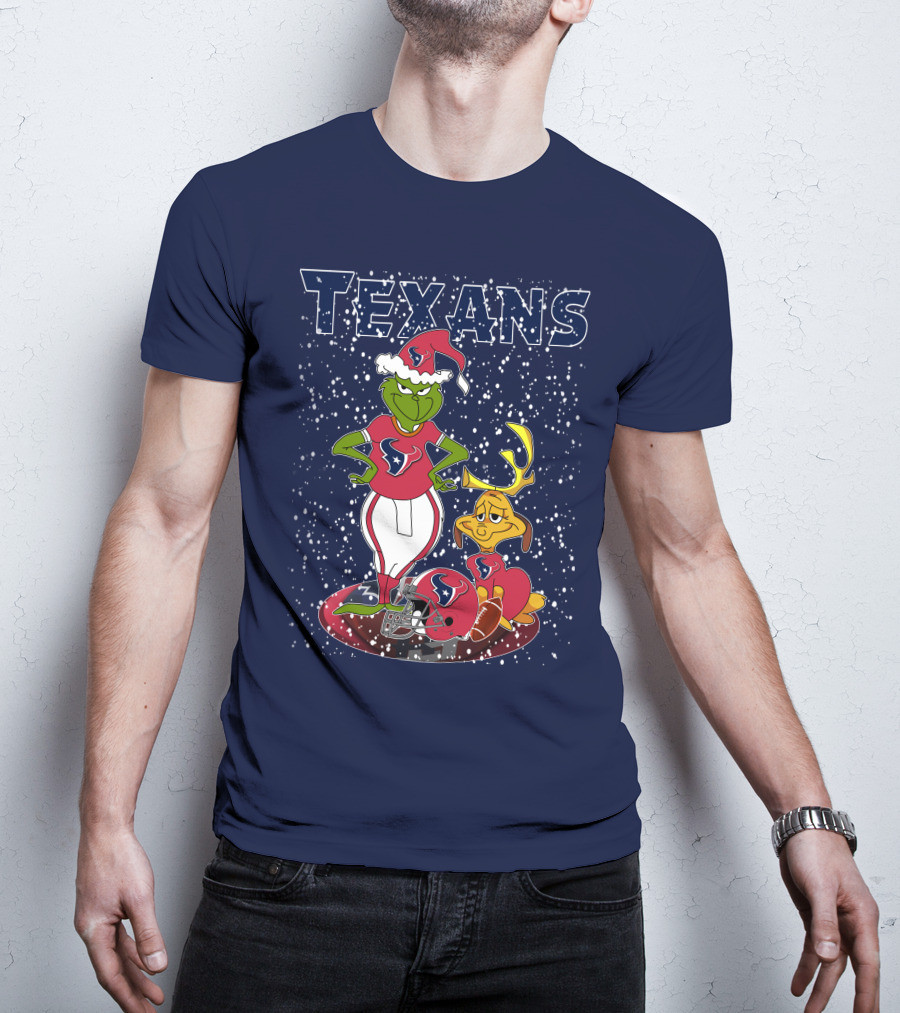 Grinch Christmas Houston Texans Holiday Football Collaboration T-Shirt