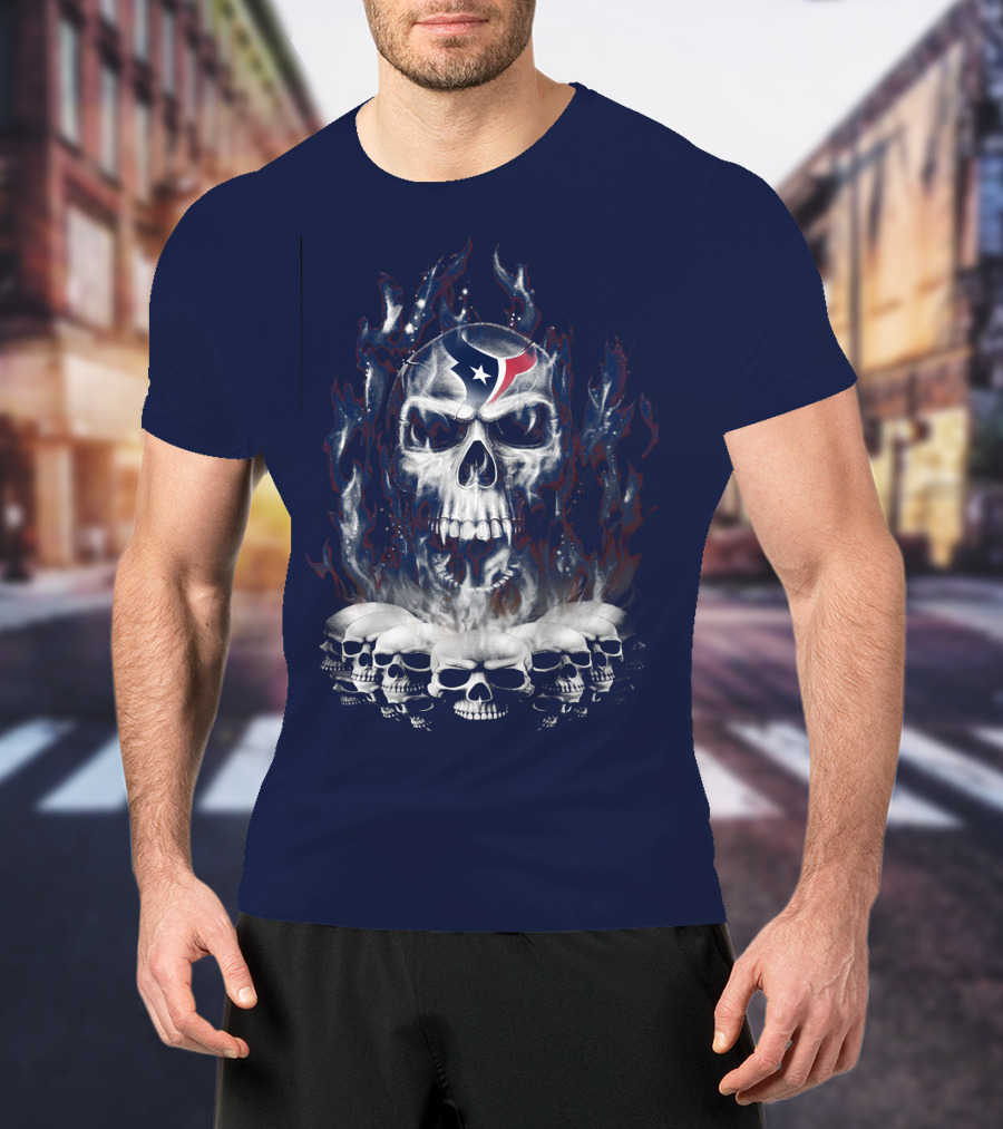Houston Texans 28 Skull Flame T-Shirt