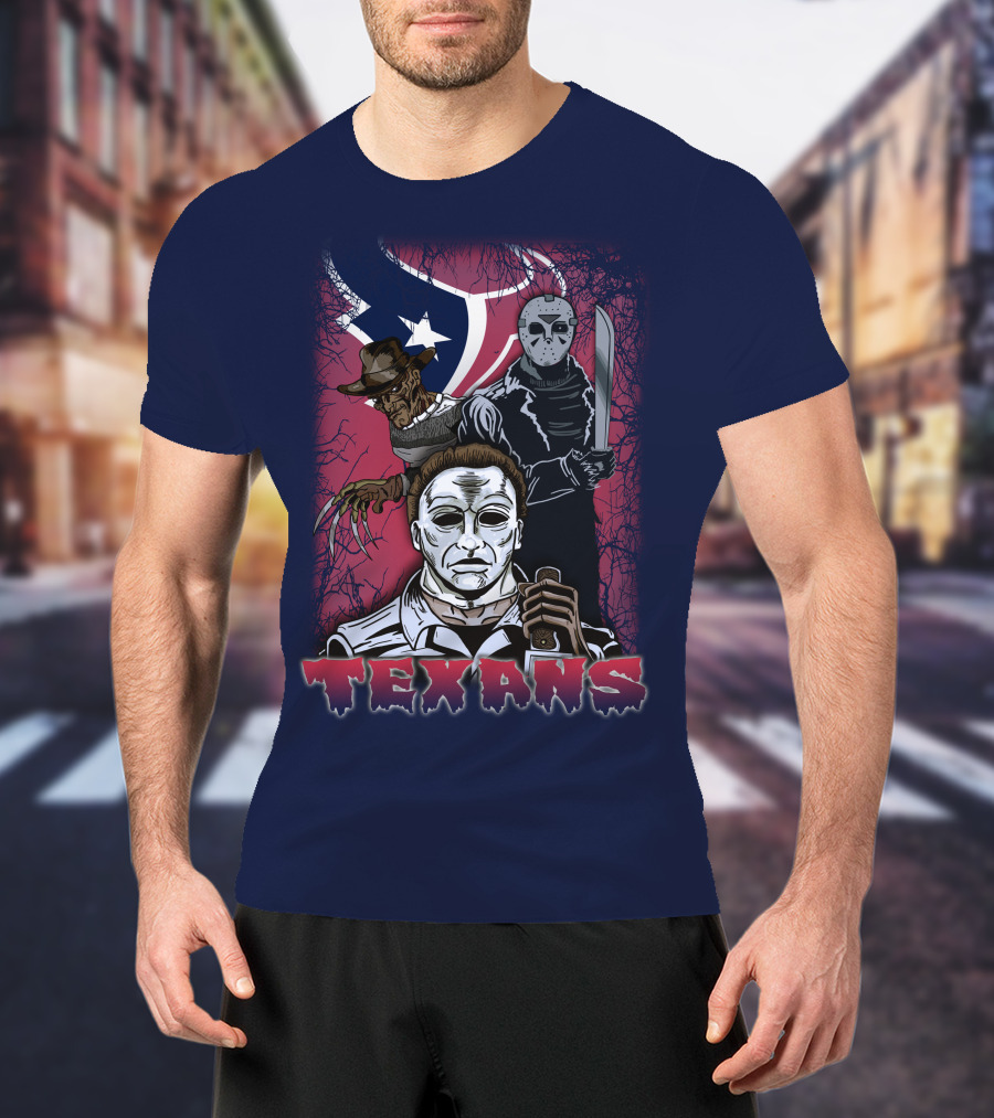 Texans Horror Icons With Houston Flag T-Shirt