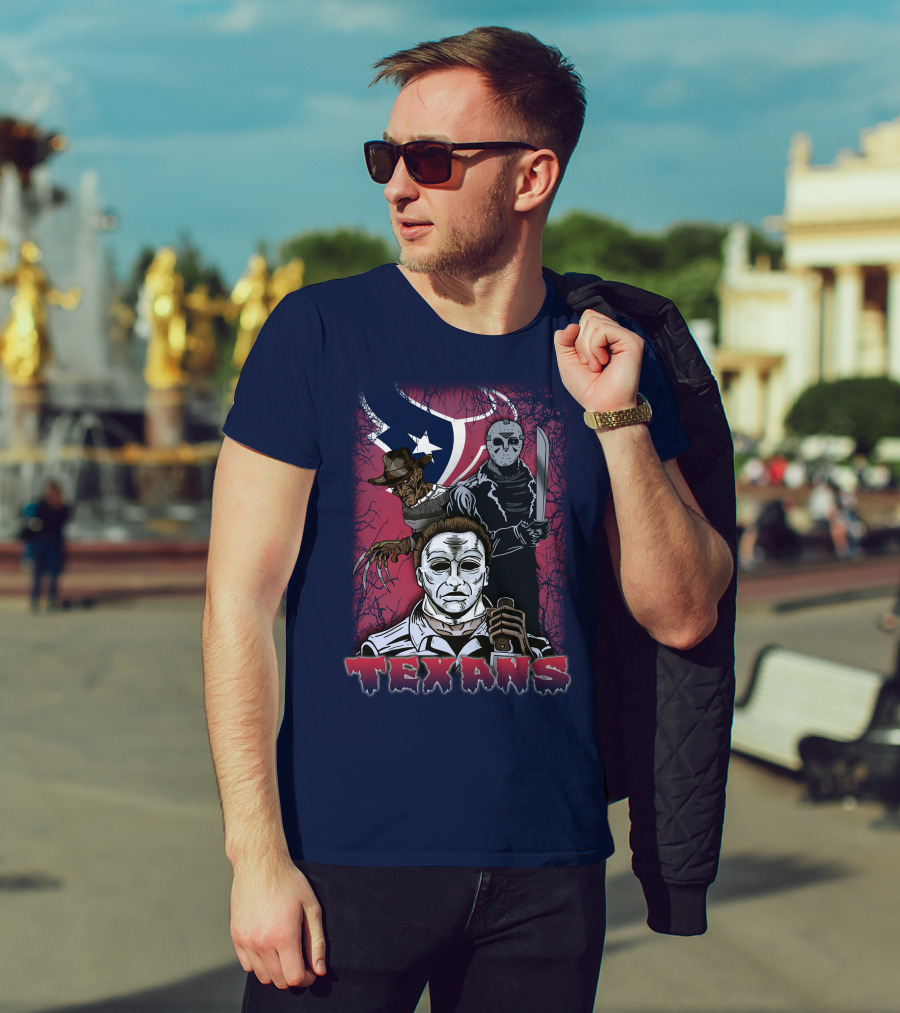 Texans Horror Icons With Houston Flag T-Shirt
