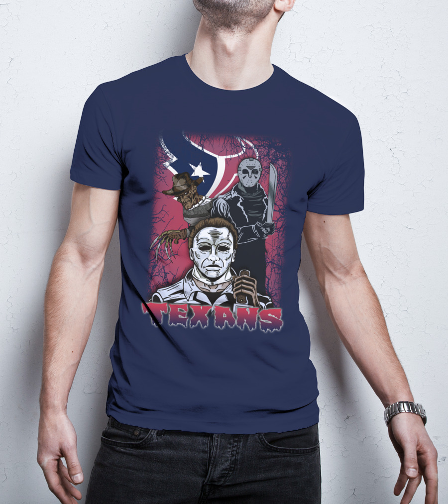 Texans Horror Icons With Houston Flag T-Shirt