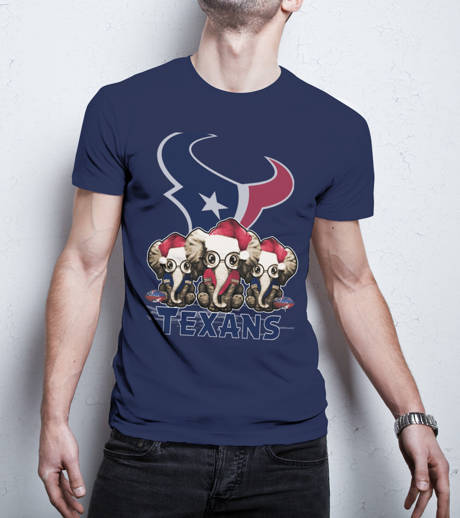 Elephants In Christmas Hats With Houston Texans T-Shirt