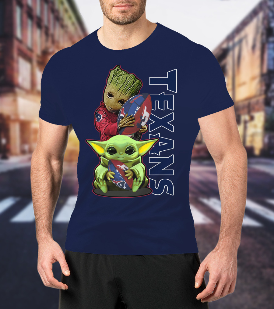 Texans Groot Baby Yoda Holding Houston Football T-Shirt