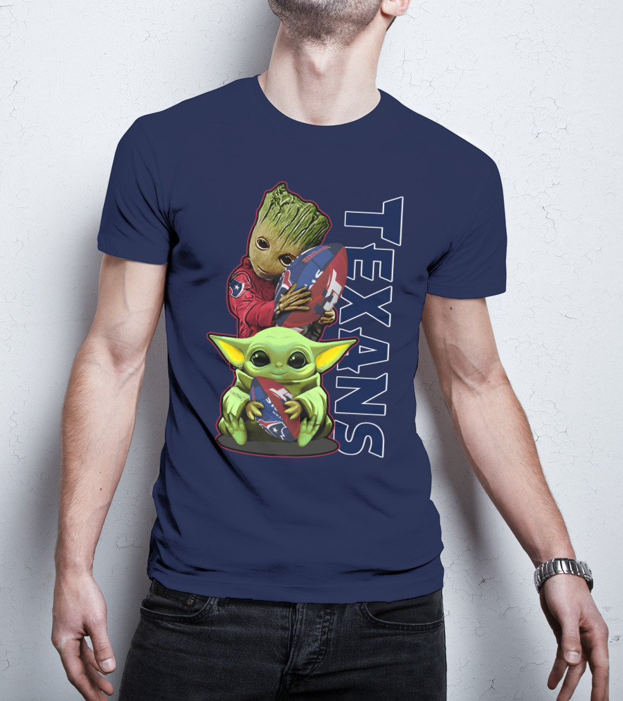 Texans Groot Baby Yoda Holding Houston Football T-Shirt